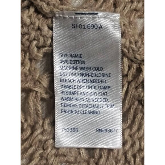 womens Cardigan Sweater Sz M Crocheted Taupe Tan Open Knit belted short sleeve - Picture 9 of 11